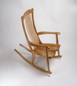 Our custom handmade rocking chair, The South Yuba Rocking Chair, in Pacific Madrone