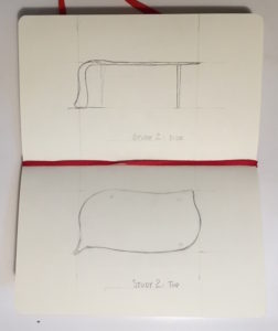 Robert Erickson's hand-sketched designs for our custom coffee table w/ Holly Tornheim, The Kvalheim Coffee Table