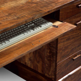 Hidden keyboard tray for ease of work on our hand-crafted Rockholt Desk