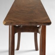 Side view of the hand-carved collaborative Lazzaro End Table created w/ Lawrence Lazzaro