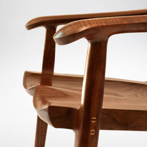 Close up view of the seat and armrests on the handmade South Yuba Arm Chair
