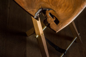 Live edge side on the custom Langhorne Stool as part of Tor Erickson's The Living Chair Series