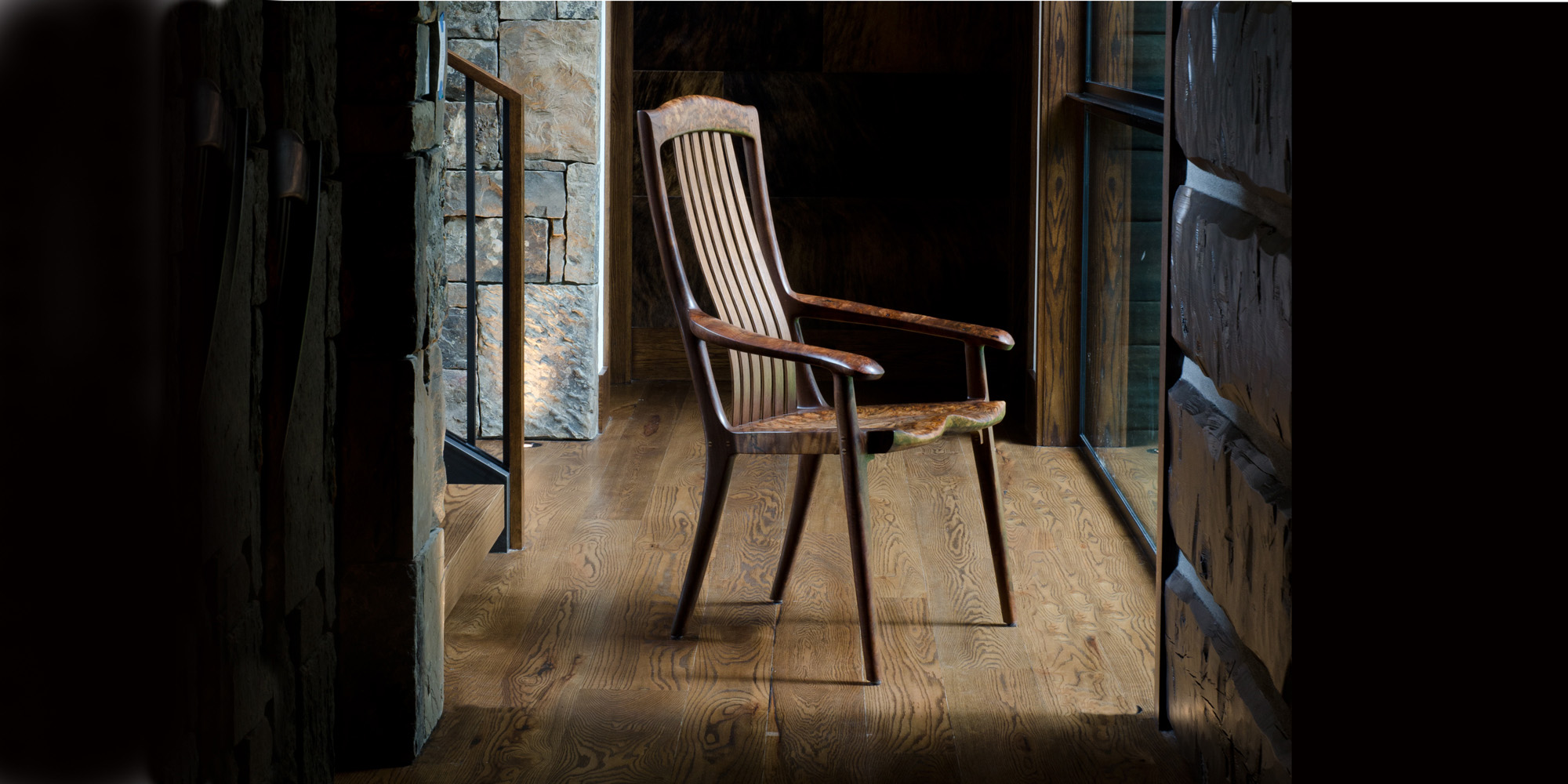 Indoor setting for our handmade occasional arm chair version of the South Yuba Rocking Chair