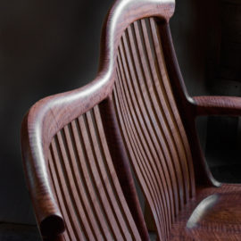 Angle view of the back detail on our handmade settee, the St. Paul Settee