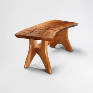 Custom Pacific Madrone bench w/ live edge detail and red streak