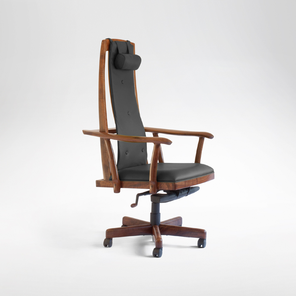 Side angle view of the McCorkle handmade desk chair