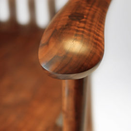 Close-up view of the polished armrest on the handcrafted South Yuba Arm Chair