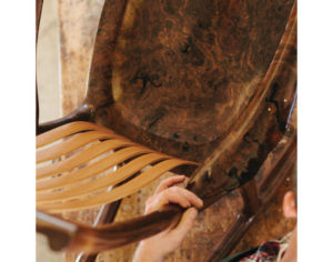 Red elm handcrafted into a live edge handmade rocking chair by Tor Erickson