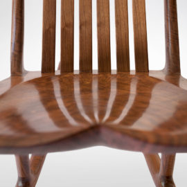 Hand-polished seat on the handmade South Yuba Rocking Chair