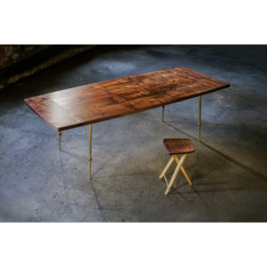 Custom Des Tombe Dining table w/ handcrafted California walnut stool