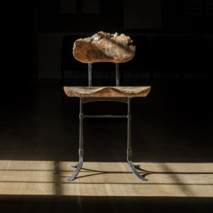 Custom handmade live edge chair with hand-forged iron