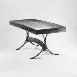 Our custom handcrafted Iron & Wood Desk w/ hand-forged iron base