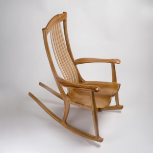 Our custom South Yuba rocking chair handcrafted in Pacific Madrone