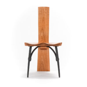 Front view of the Salin Side Chair w/ hand-forged steel front legs